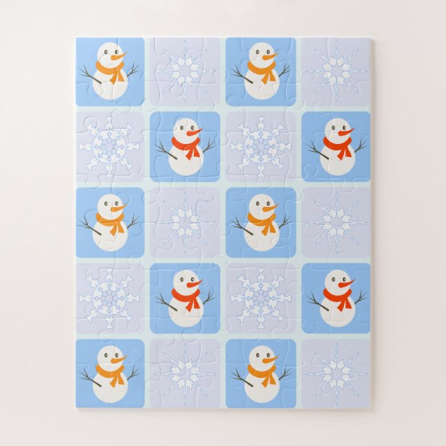 Winter Schneemann und Schneeflocken Puzzle (Vertikal)
