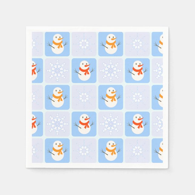 Winter Schneemann und Schneeflocken Serviette (Vorderseite)