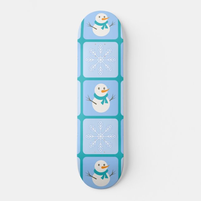 Winter Schneemann und Schneeflocken Skateboard (Vorderseite)