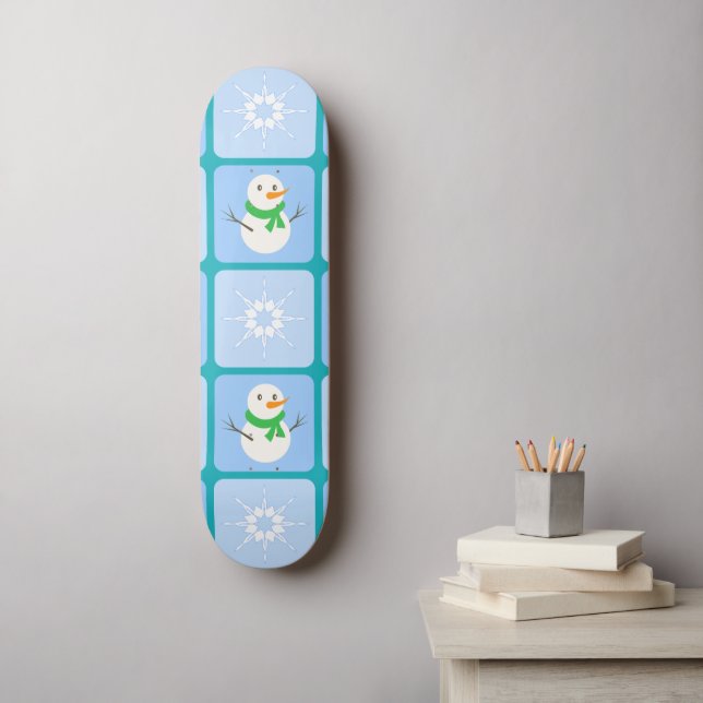 Winter Schneemann und Schneeflocken Skateboard (Wandkunst)