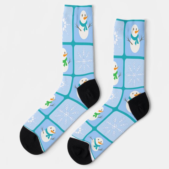 Winter Schneemann und Schneeflocken Socken (Linkes Detail)