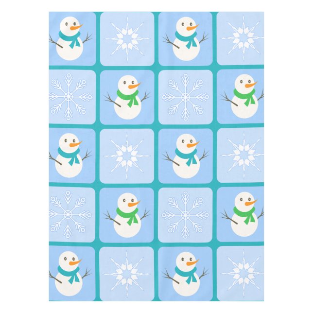 Winter Schneemann und Schneeflocken Tischdecke (Vorderseite)