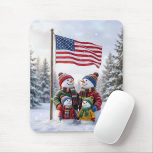 Winter-Schneemannfamilie unter einer amerikanische Mousepad