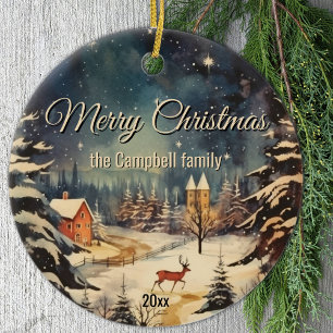 Winter-Schneeszene Frohe Weihnachten Familienname Keramik Ornament