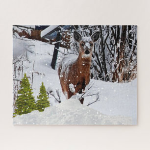 Winter-Schneeszene mit Maultierhirsch-Wildnis Puzzle