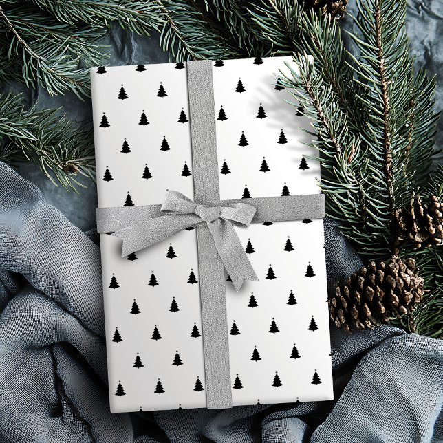 Winter Schwarz und Weiß Weihnachtsbaum Urlaub Geschenkpapier (Winter Black And White Christmas Tree Holiday Wrapping Paper)