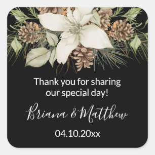 Winter Schwarz-weiß Elegante Script-Gastgeschenk H Quadratischer Aufkleber