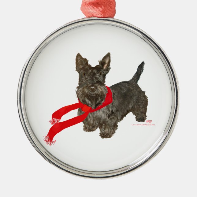 Winter Scottie in Wam Scarf Ornament Aus Metall (Vorne)