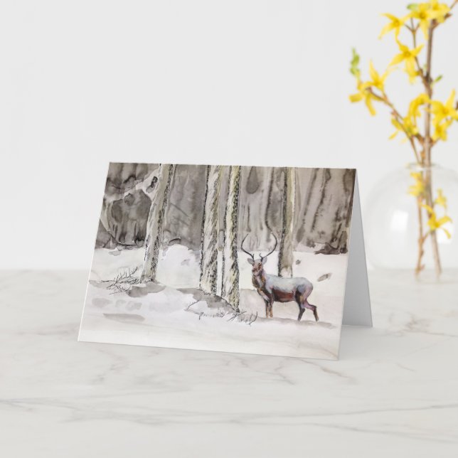 Winter Scottish Stag Painting by MirandaPA Card Karte (Gelbe Blume)