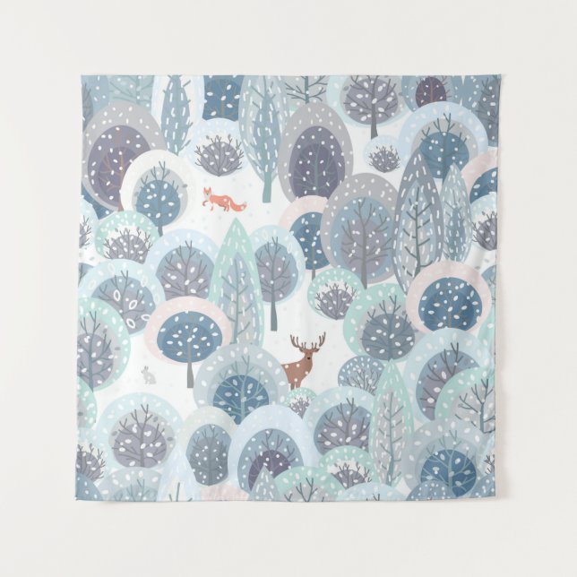 Winter seamless pattern with abstract flat handdra wandteppich (Vorderseite)