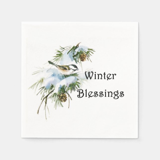 "Winter Segen" Papier Napkins Chickadee Snow Serviette (Vorderseite)