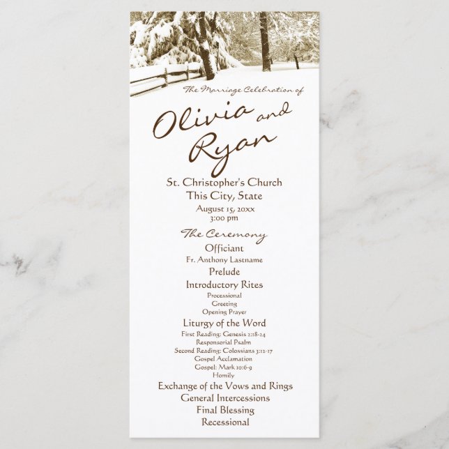 Winter Serenity Country Wedding Programm (Vorderseite)