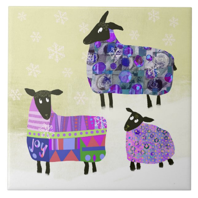 Winter Sheep Trivet Fliese (Vorderseite)