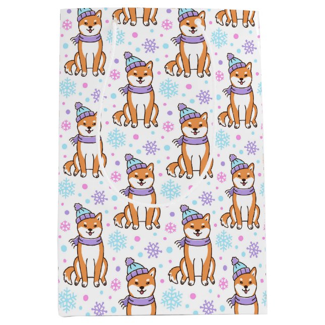 Winter Shiba Inu Weihnau Tissue Paper Mittlere Geschenktüte (Vorderseite)