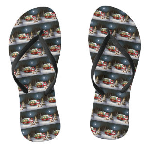 Winter Siberian Husky Caravan Weihnachtsabenteuer Flip Flops