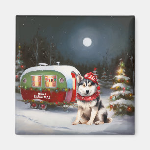 Winter Siberian Husky Caravan Weihnachtsabenteuer Magnet