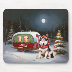 Winter Siberian Husky Caravan Weihnachtsabenteuer Mousepad