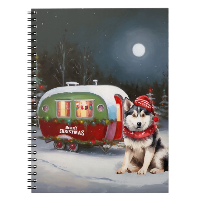 Winter Siberian Husky Caravan Weihnachtsabenteuer Notizblock (Vorderseite)