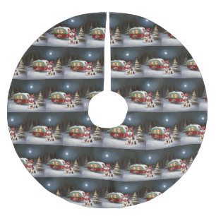 Winter Siberian Husky Caravan Weihnachtsabenteuer Polyester Weihnachtsbaumdecke