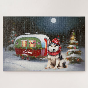 Winter Siberian Husky Caravan Weihnachtsabenteuer Puzzle