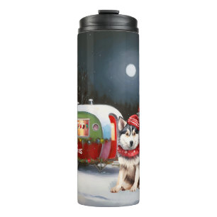Winter Siberian Husky Caravan Weihnachtsabenteuer Thermosbecher