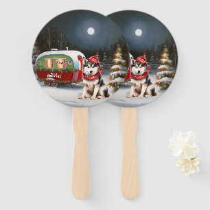 Winter-Sibirischer-Husky-Wagenkolonne-Weihnachtsab Fächer