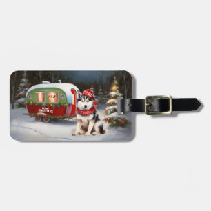 Winter-Sibirischer-Husky-Wagenkolonne-Weihnachtsab Gepäckanhänger
