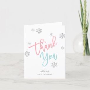 Winter Silber Glitter Schneeflocke Rosa & Blau Gef Dankeskarte