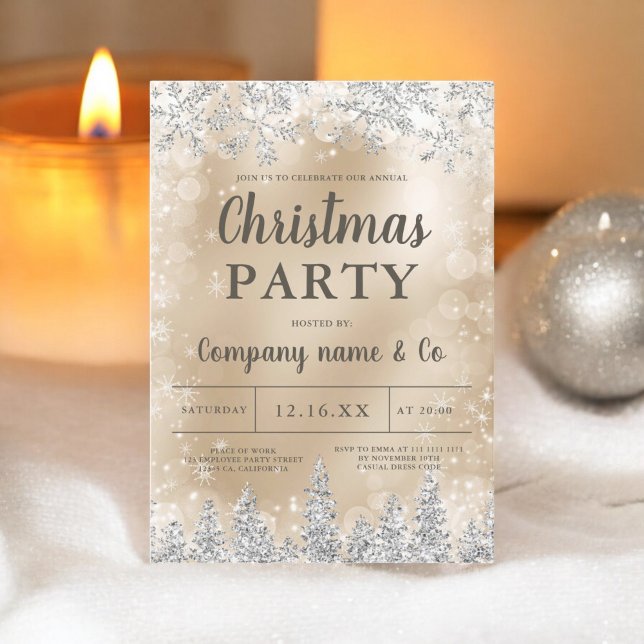 Winter Silber Pine Gold Weihnachten Weihnachten Einladung (Winter silver snow pine gold corporate Christmas Invitation)