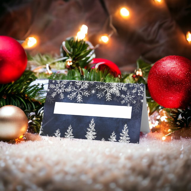 Winter Silber Pine Marine Weihnachten Platzkarte (Winter silver snow pine navy corporate Christmas Place Card)