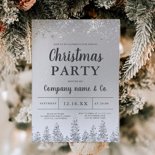 Winter Silber-Schnee-Folie Weihnachten Einladung (Winter silver snow pine foil corporate Christmas Invitation)