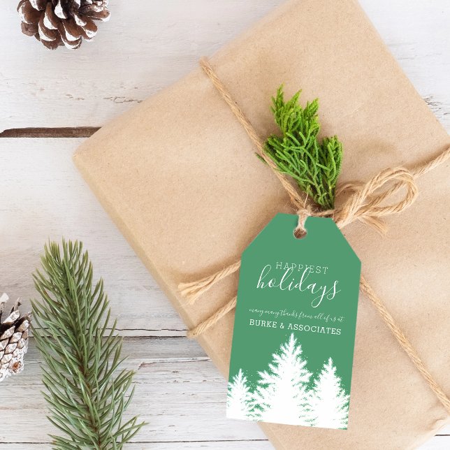 Winter Silhouette Bäume Urlaub Personalisiert grün Geschenkanhänger (Winter Silhouette Trees Holiday Personalized Green Gift Tags)