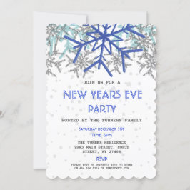Winter Silver Blue Snowflake SILVESTER PARTY Einladung