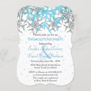 Winter Silver Blue Snowflakes Engagement Party Einladung