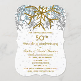 Winter Silver Gold Snowflakes 50. Hochzeit Party Einladung