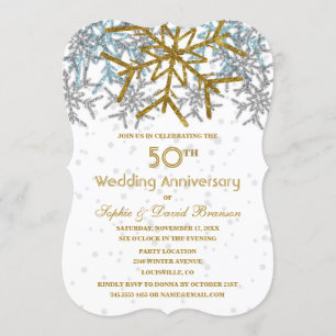 Winter Silver Gold Snowflakes 50. Hochzeit Party Einladung