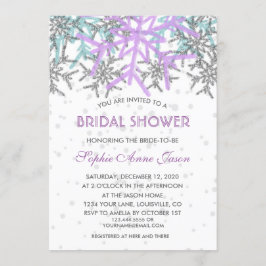 Winter Silver Lila Blue Snowflakes Hochzeit Einladung