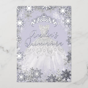 Winter Silver Lila Snowflake Quinceanera Folieneinladung