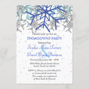 Winter Silver Navy Blue Snowflake Engagement Party Einladung