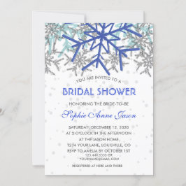 Winter Silver Navy Blue Snowflakes Brautparty Einladung