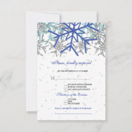 Winter Silver Navy Blue Snowflakes Hochzeit RSVP Karte