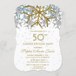 Winter Silver Pink Blue Snowflakes 50. GEBURTSTAG Einladung