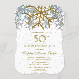 Winter Silver Pink Blue Snowflakes 50. GEBURTSTAG Einladung