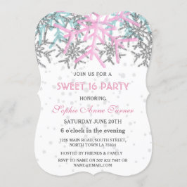 Winter Silver Pink Blue Snowflakes SWEET 16 Einladung