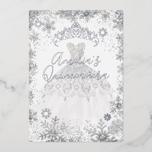 Winter Silver Snowflake White Quinceanera Folieneinladung