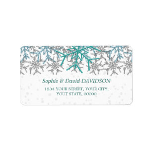 Winter Silver Turquoise Schneeflocken Hochzeit Adressaufkleber