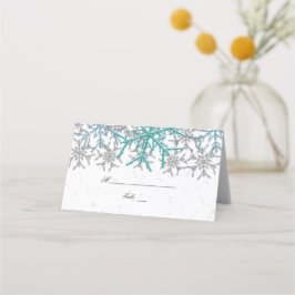 Winter Silver Turquoise Schneeflocken Hochzeit Platzkarte