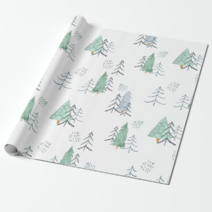 Winter Skandinavischer Baum Handgemaltes Muster Geschenkpapier