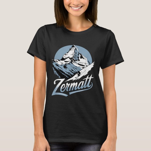 Winter-Ski-Abenteuer, Zermatt Berg Ski-Spaß  T-Shirt (Vorderseite)
