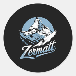 Winter-Ski-Abenteuer Zermatt Berg Skifun Runder Aufkleber